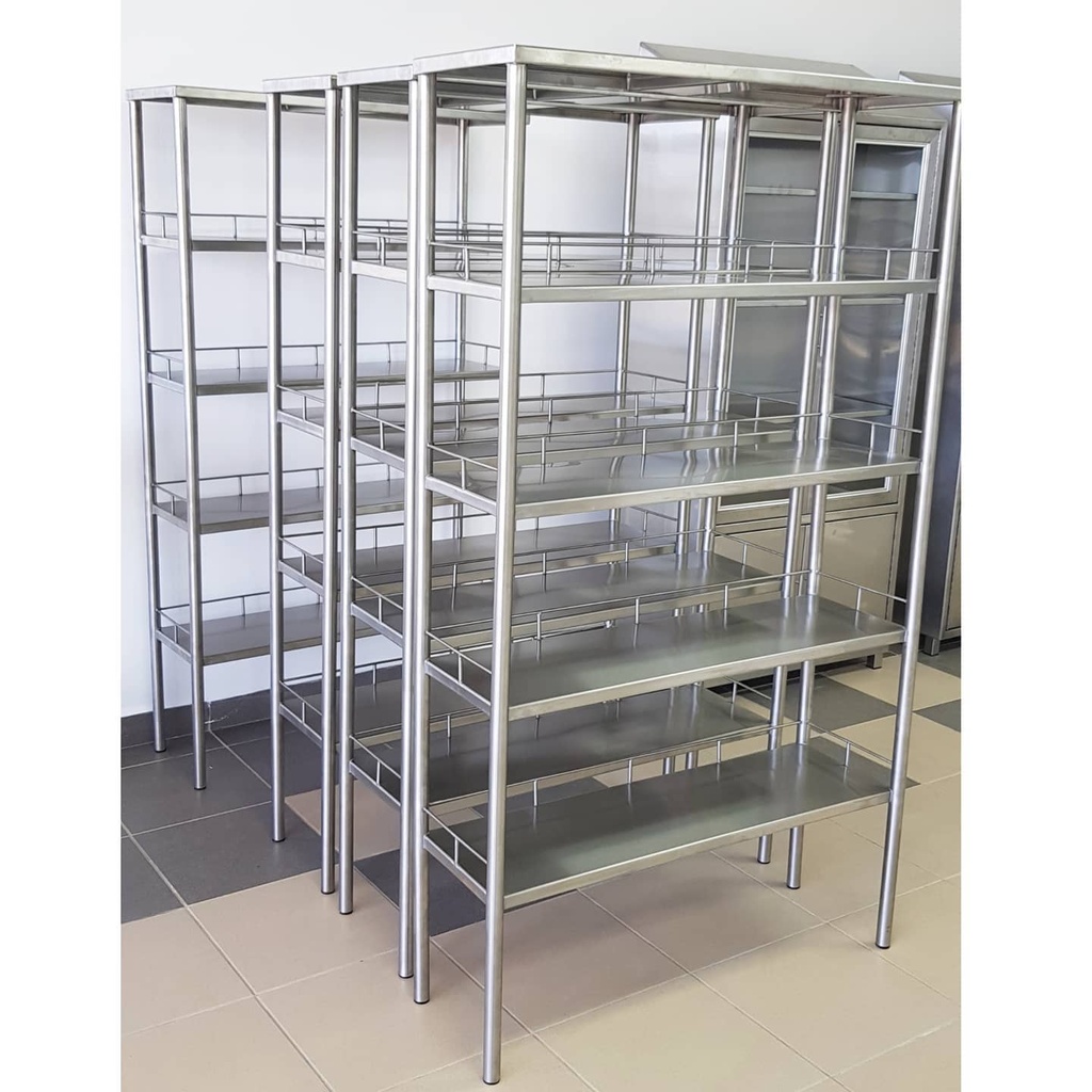 Estantería de acero inoxidable con barandilla