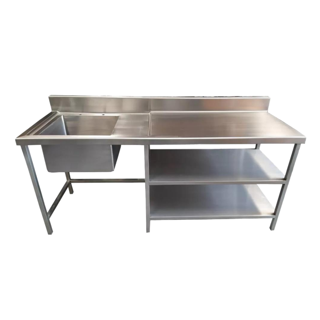 [COD: FA-MT08] Mesa de trabajo con fregadero y 2 repisas