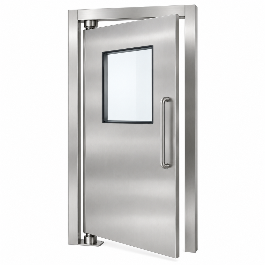 Puerta pivotante de acero inoxidable